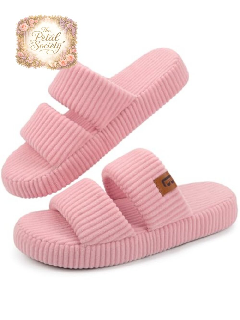 LongBay Women's Memory Foam Open Toe Slippers Corduroy Dual Strap House Shoes